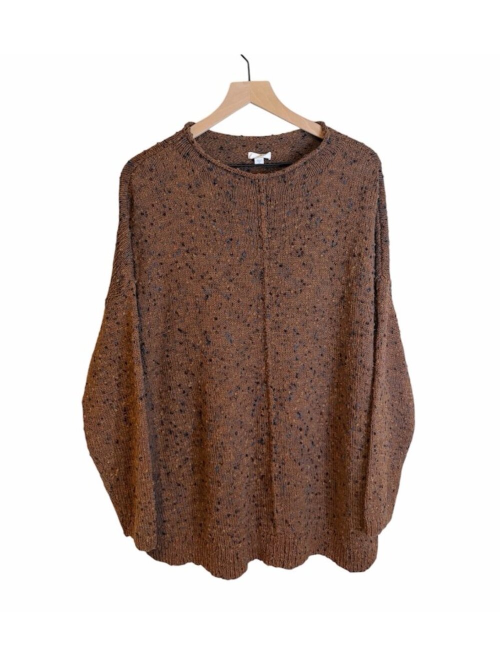 J.Jill Brown Speckled Cotton Blend XL Petite Sweater Roll Neck Dolman Sleeve